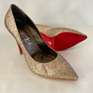 Mirelli Glitter Sparkling Metallic Pumps 9.5 - 10 / 41 Red Sole Heels Stilettos